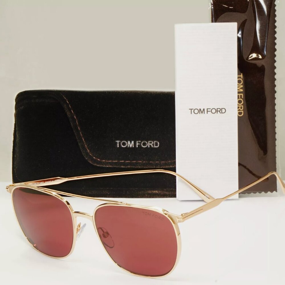 Tom Ford Metal Gold Maroon Sunglasses Mens